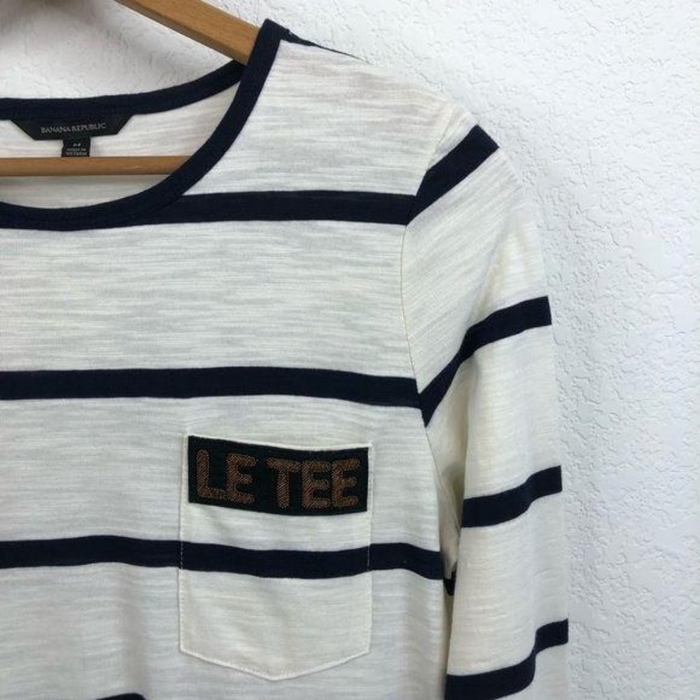 Banana Republic Le Tee Beaded Pocket Striped Tee S - Picture 3 of 8